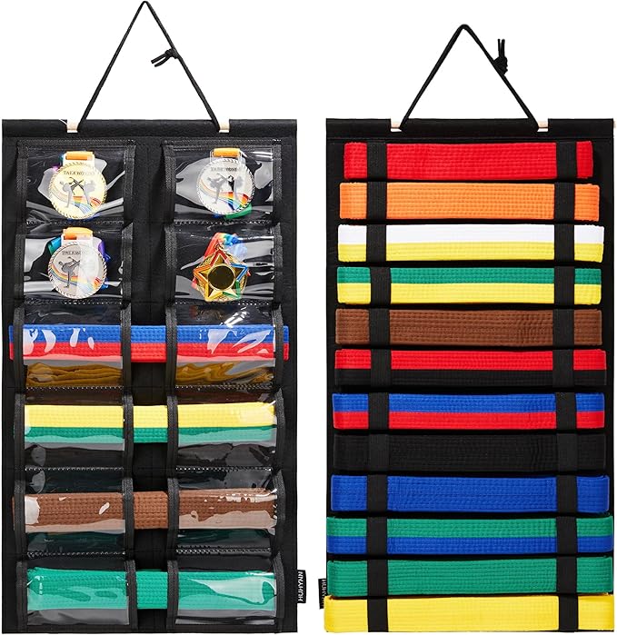 Martial Arts Belts Organizer, Hanging Karate Belt Display Holds 12 Karate Belts for Martial Arts Learners(No Accessories Included)