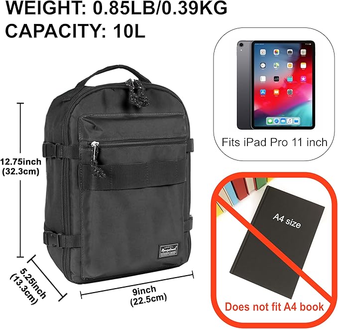 Child's Travel Backpack for Ages 3-6 | Lightweight Suitcase Style Carry-On | 10L Weekender with Tablet Sleeve & Chest Strap | All Black