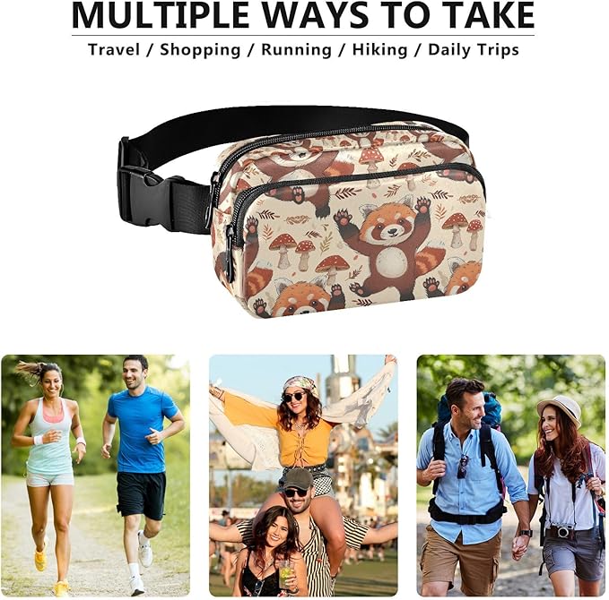 Kawaii Red Panda Mushroom Fanny Pack for Women Men Water Resistant Fashion Waist Packs with Adjustable Strap Belt Bag for Travel Workout Jogging Hiking 21219408