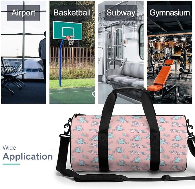 Foldable Gym Bag Pink Cute Unicorns Lightweight Travel Sports Bag Carry On Weekender Overnight Bags Beach Yoga Bags