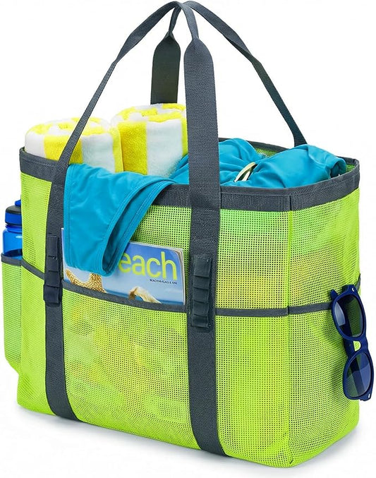 Mesh Beach Bag-Large Beach Tote for Women with Zipper Pocket, pool cruise travel swim, Toys & Vacation Essentials