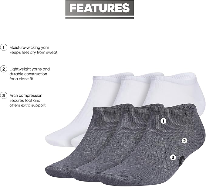 adidas Men's Superlite No Show Socks (6 Pairs) Lightweight & Breathable