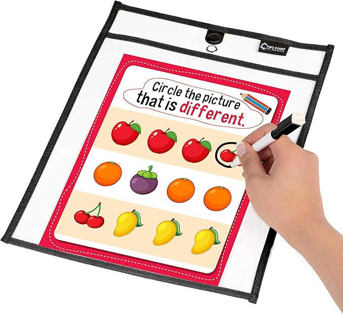 Magnetic Dry Erase Pockets by Two Point (6-Pack) - Portrait - Black Dry Erase Pocket Sleeves, Job Shop Ticket Holders, Clear Paper Sleeves Protectors, Magnetic Pouch