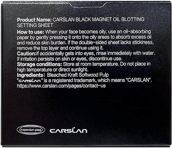 CARSLAN Makeup Blotting Paper with Powder, Black Magnet Blotting Sheet for Oily & Combination Skin, Portable Compact with Puff & Mirror, Keeps Makeup Fresh All Day, 150 Sheets + 8 Refill Adhesive Pads