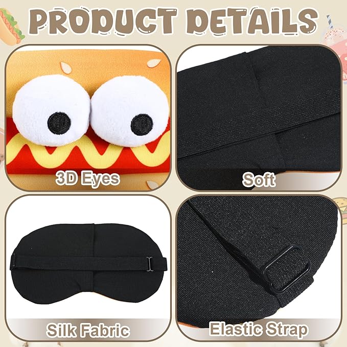 4 Pcs Funny Food Eye Mask Cute Fast Food Sleeping Mask 3D Plush Eye Masks Hamburger Hot Dog Milk Tea Fluffy Eyeshade with 3D Doll Eyes for Women Men Travel Nap Night Sleep