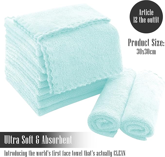 TENSTARS 12 Pack Premium Washcloths Set - Quick Drying- Soft Microfiber Coral Velvet Highly Absorbent Wash Clothes - Multipurpose Use as Bath, Spa, Facial, Fingertip Towel (Frozen Blue)