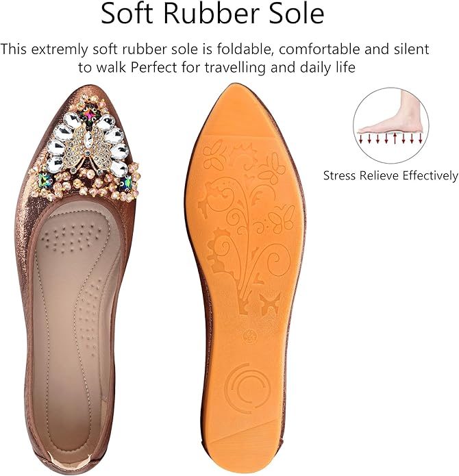 KUNWFNIX Women Ballet Flats Rhinestone Wedding Ballerina Shoes Foldable Sparkly Comfort Slip on Flat Shoes