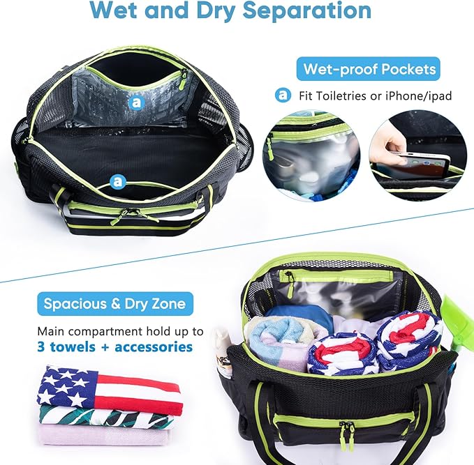 Large Mesh Beach Bag - XL Beach Tote Sandproof - Swim Bag - Large Pool Tote with Pockets for Toiletries, Towel