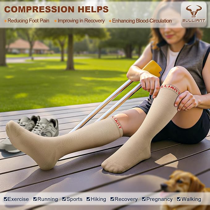 BULLIANT Compression Socks 3Pairs-15-20mmHg Circulation Support Men Women Hiking Sports Recovery-Upgraded Wicking Tech