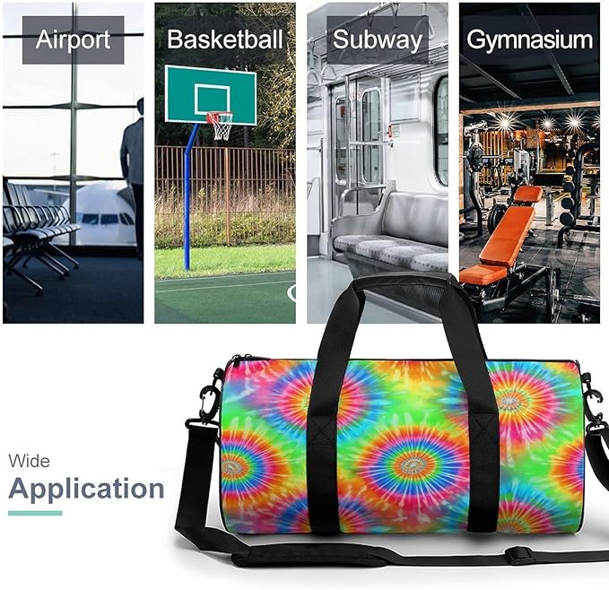 Unisex Foldable Gym Bag Tie Dye Blue Lightweight Travel Sports Bag Workout Yoga Dance Bags Overnight Weekender Bags