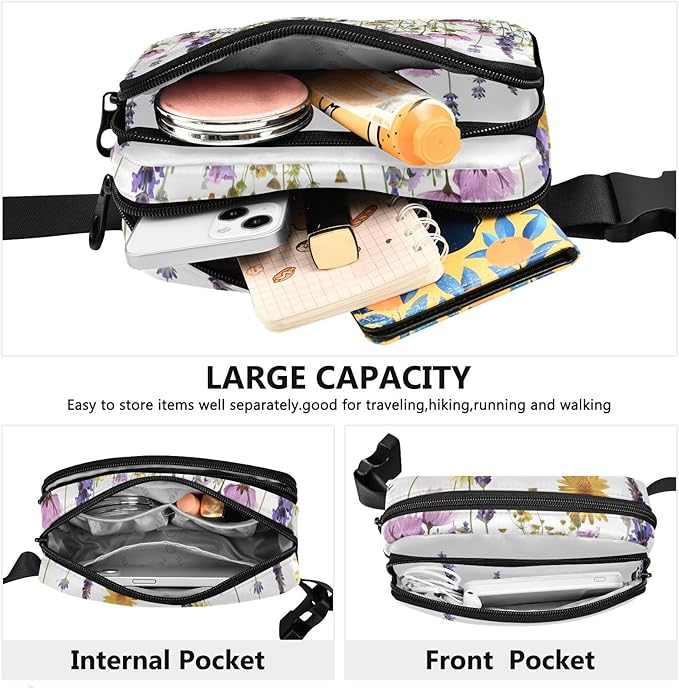 Spring Wild Flowers Fanny Pack for Women Men Water Resistant Fashion Waist Packs with Adjustable Strap Belt Bag for Travel Workout Jogging Hiking 21220007