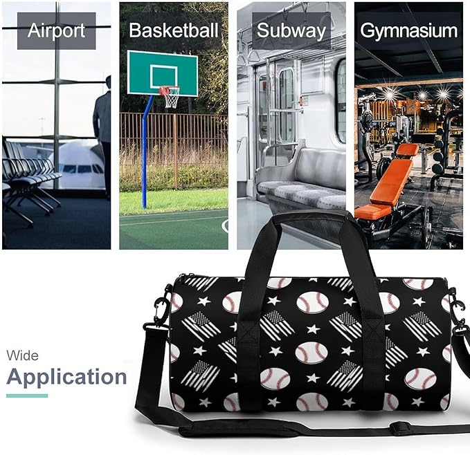 Workout Lightweight Duffel Bags Baseball Black And White American Flag Basketball Football Weekender Bag Foldable Gym Travel Bags for Men Women