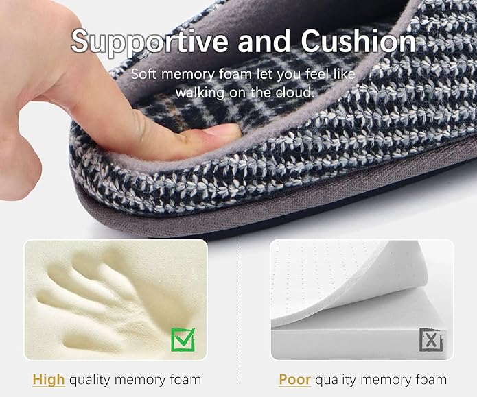 ONCAI Men's House Slippers Memory Foam Slip-On Warm Cozy Scuff Home Bedroom Shoes with Indoor/Outdoor Rubber Soles US Size 7-15