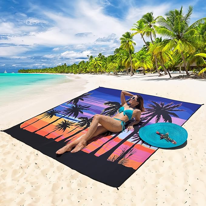 Beach Blanket Waterproof Sandproof Beach Mat 79”x 83” for 1-8 Adults Quick Drying Durable Outdoor Picnic Mat for Beach Festival Travel Camping Hiking (Color Cocotree, 79"×83"(4 Person))