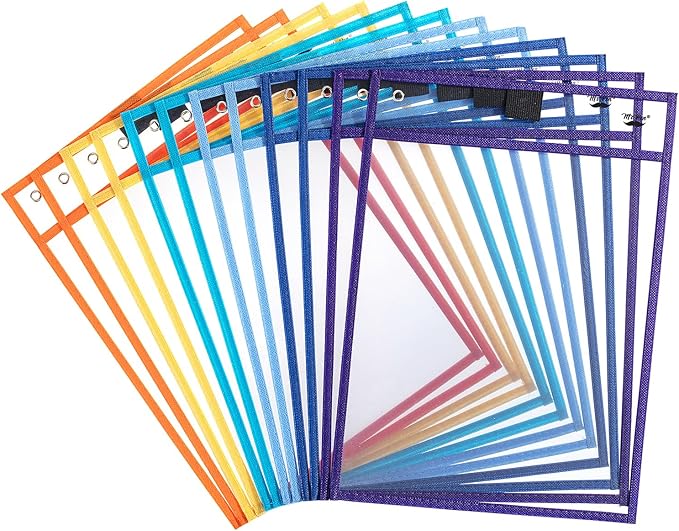 Mr. Pen- Dry Erase Pocket Sleeves, 10"x14", 12 pcs, Colorful Dry Erase Sleeves, Plastic Sleeve for Paper 8.5x11, Back to School Supplies