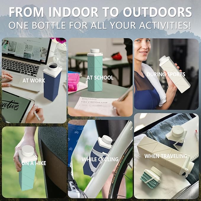 Collapsible Water Bottles 24.3oz, Foldable Travel Water Bottle, Portable & Lightweight, Leakproof & Reusable for Traveling Camping Hiking Sports Outdoor School Office, 2 Pack, Green+Starlight