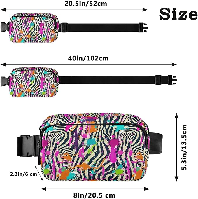 Colorful Zebra Print Fanny Pack for Women Men Water Resistant Fashion Waist Packs with Adjustable Strap Belt Bag for Travel Workout Jogging Hiking 21219420