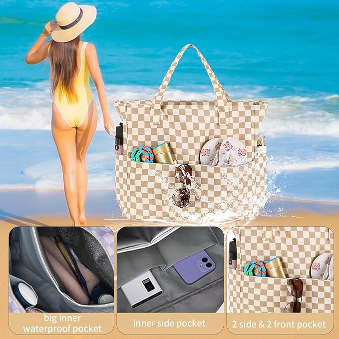 LEDAOU Large Beach Bag Women Waterproof Sandproof Zipper Beach Tote Pool Bag for Swim Gym Grocery Travel with Wet Pocket | Waterproof, Sandproof, Zipper, Pool, Gym, Grocery