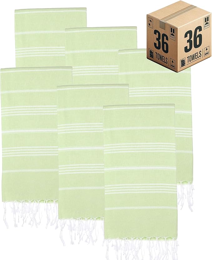 Turkish Beach Towels, Bulk Case of 36 | Oversized, Quick Dry, Sand Free | 100% Cotton, Large 38x71 Towels for Beach, Pool, Travel | Ultra-Soft, Compact, Absorbent | Pistachio Green