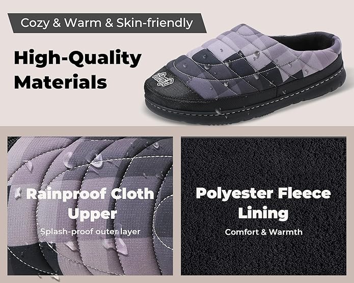 Mens Slip On Slippers Coolmax® Two Tone Comfy Slipper Memory Foam Slippers Indoor Outdoor Men's House Shoes Loafers Camping Slipper Two Styles | Moisture-wicking | Breathable