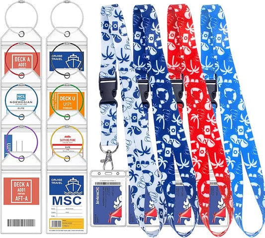 8 Pcs Carnival Cruise Luggage Tag Holders with 4 Pcs Cruise Lanyards, Cruise Luggage Tag Holder & Cruise Lanyard with Ship Card Holder for Princess, NCL, MSC, Costa 2025-2026, Cruise Ship Essentials