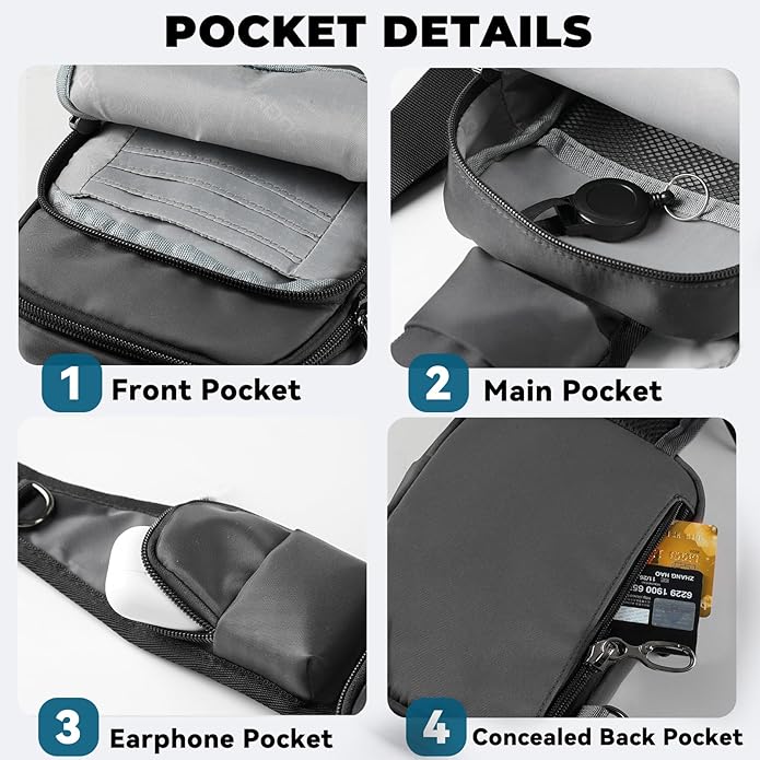 Sling Bag, Crossbody Bag with Zipper Lock, RFID & Water Resistant for Women and Men Small Chest Bag for Travel Casual