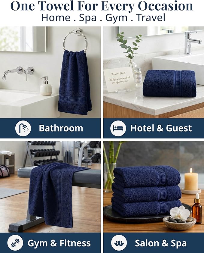 LANE LINEN Hand Towels for Bathroom - 4 Pack (16" x 28") - 100% Cotton Hand & Face Towels - Durable, Lightweight & Quick Dry - Affordable Bathroom Hand Towel, Everyday Essential for Dorm Rooms - Navy