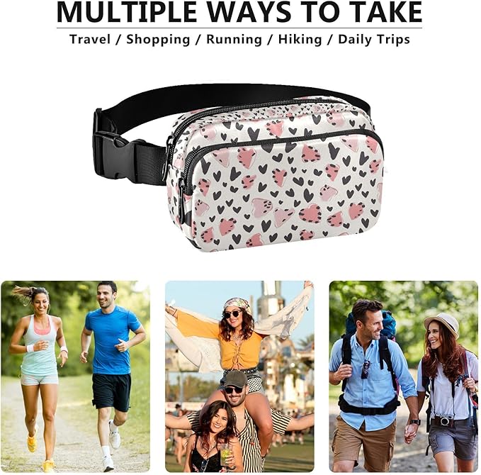 Leopard Pink Hearts Fanny Pack for Women Men Water Resistant Fashion Waist Packs with Adjustable Strap Belt Bag for Travel Workout Jogging Hiking 21220200