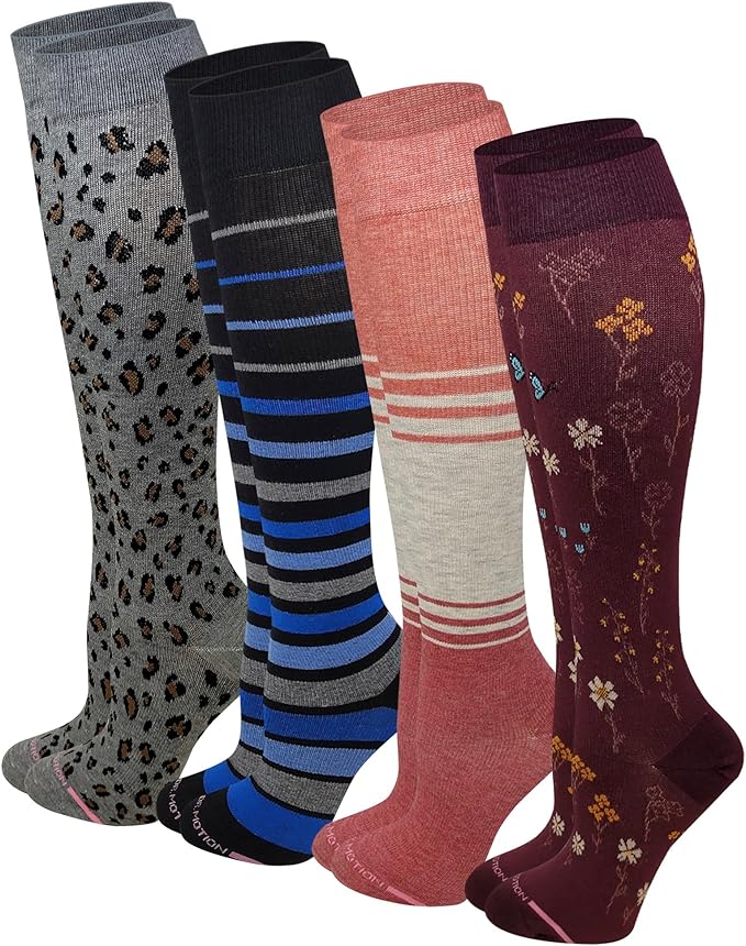 Dr. Motion Compression Knee High Socks for Women - 4 Pairs Pack