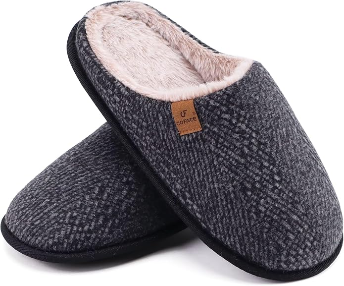 COFACE Mens Cozy Memory Foam Scuff Slippers Casual Slip On Warm House Shoes Indoor/Outdoor Sandal Slippers With Arch Support Rubber Sole Size 7-15