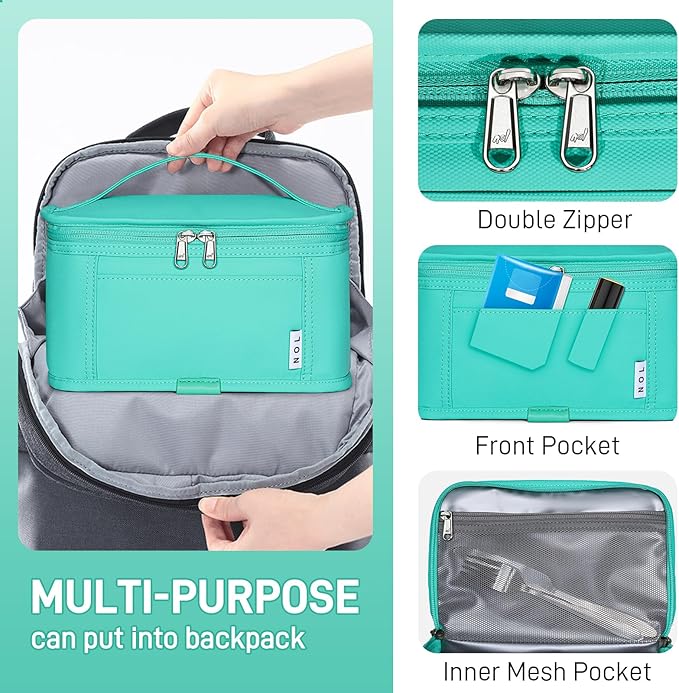 NOL Natural Organic Lifestyle Small Lunch Bag Mini Lunch Box Insulated Lunch Bag for Men/Women Leakproof Cooler Tote Bag Lightweight Nylon Waterproof Lunch Box For Work,Cyan