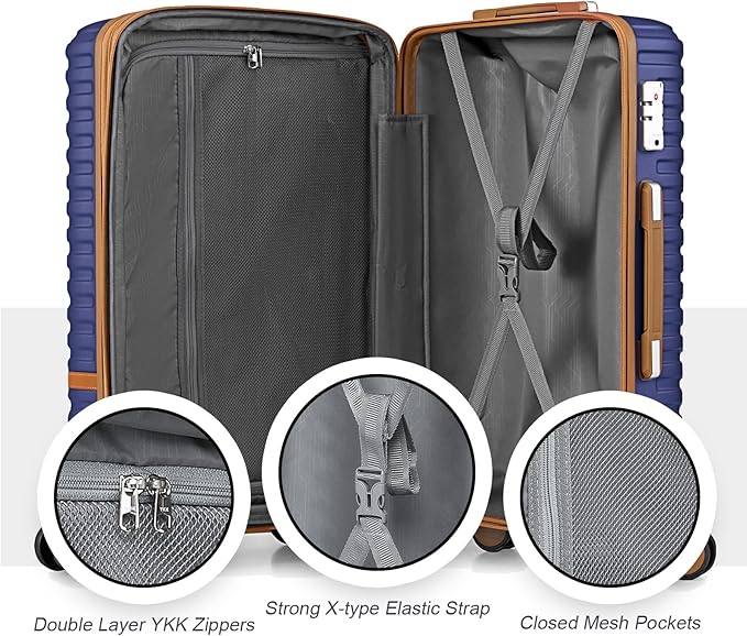 Joyway Luggage Set 3 Piece Suitcase Sets with Spinner Wheel,Hardside Expandable Travel Laggage with TSA Lock (20/24/28 Navy Brown NEW