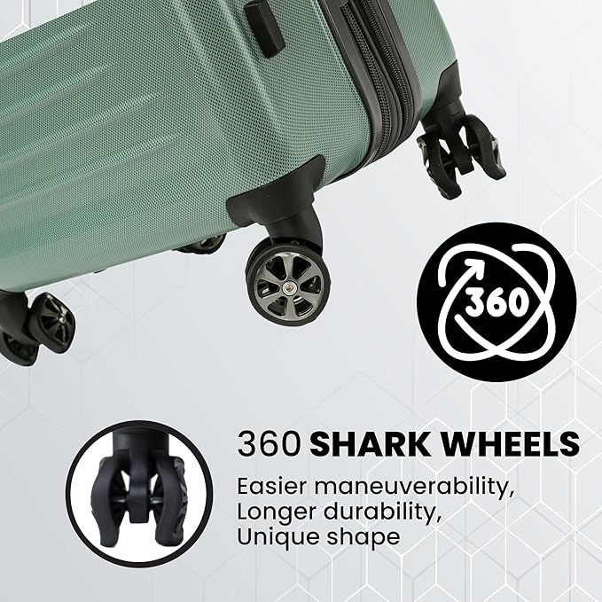 Spyder Rails Expandable Hardside Upright Suitcase with 360° Spinner Wheels, TSA Approved Lock (Sage, Large Checked)
