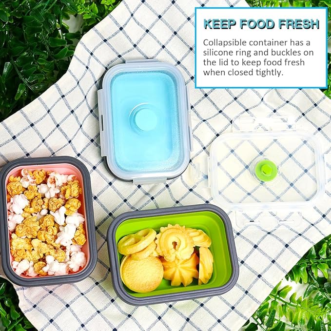 Small Collapsible Silicone Food Storage Container 3 Pack, Silicone Storage Containers for Snack, Fruit(Small, 12 Oz), Stackable, Space Saving, Portion Control
