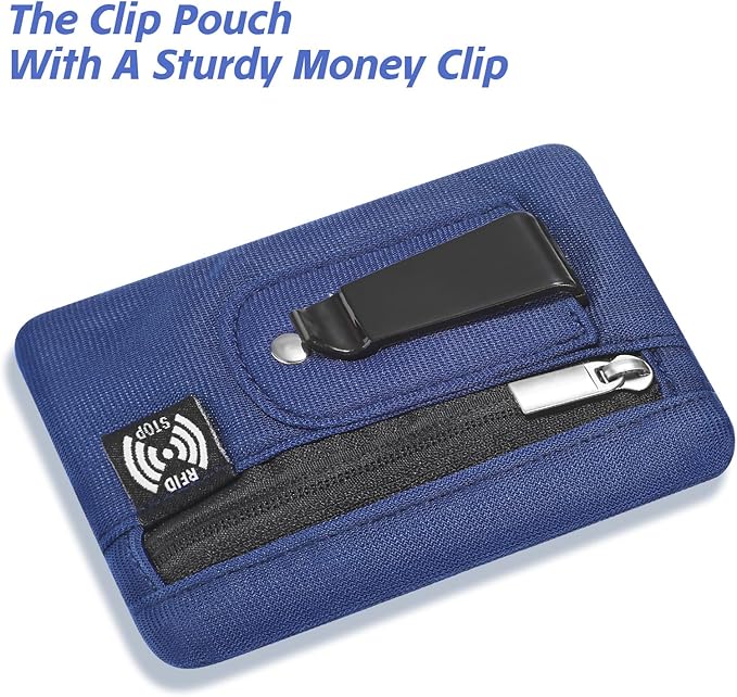 Money Clip, RFID Belt Wallet Travel Wallet Blocking Clip Pocket for Cards Pickpocket Hidden Clips Stash Credit Card Holder Compact Thin Anti-Theft for Traveling(Dark Blue)