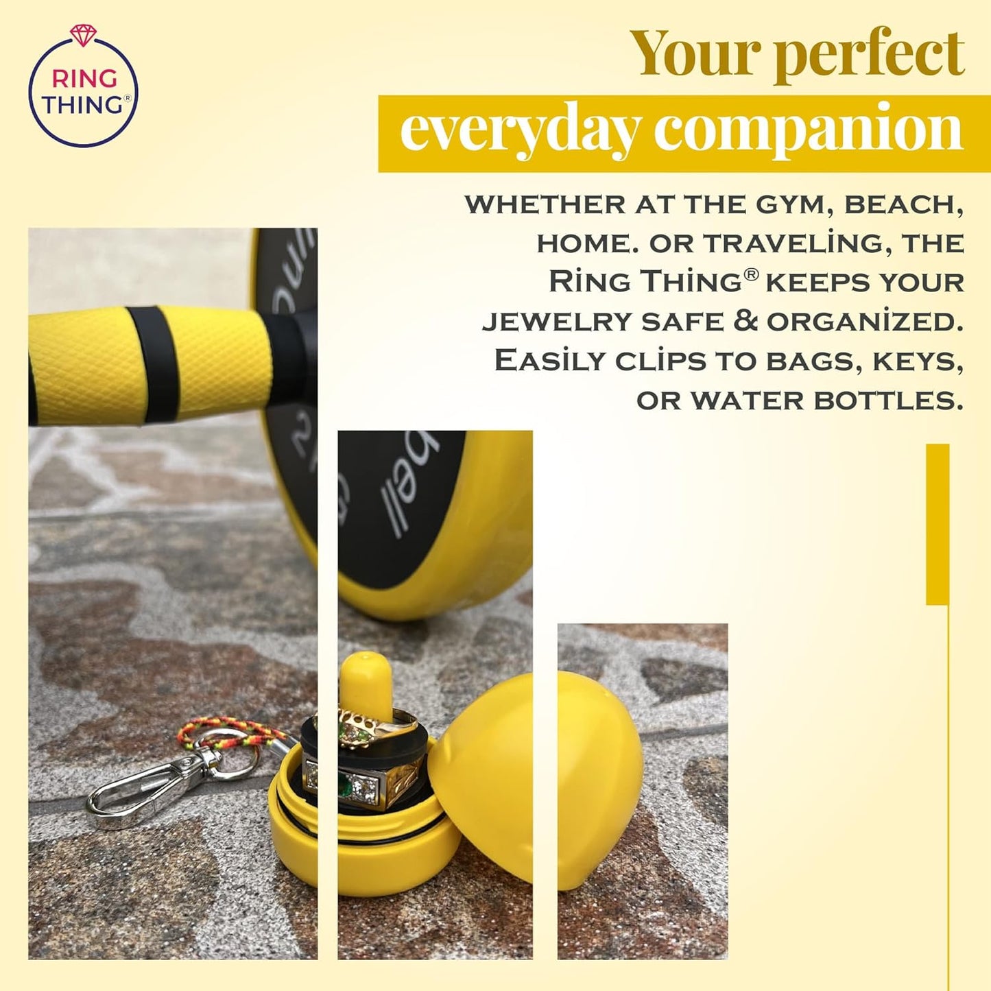 RING THING - Ring Holder Keychain, Jewelry Organizer and Storage, Portable Waterproof Ring Holder, Pill Box Keychain Container, Gym Accessory, and Travel Ring Case (Daisy Yellow)