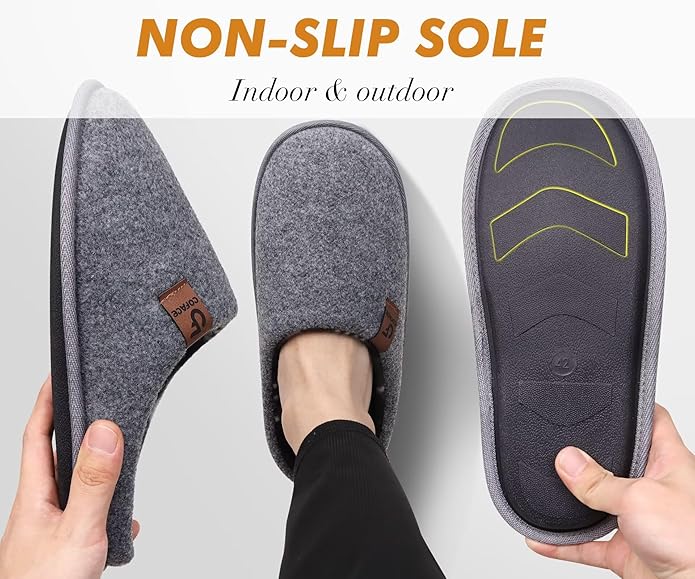 COFACE Unisex Mens Womens Cozy Memory Foam Scuff Slippers Casual Slip On Warm House Shoes Indoor/Outdoor Felt Sandal Slippers Size 4-15
