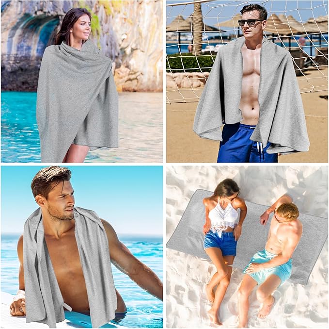 Quick Dry Microfiber Towel for Camping,Beach Travel Body Gym Hiking Swimming Pool Hot Yoga Mat Towels (Grey, 30X60 Inch)