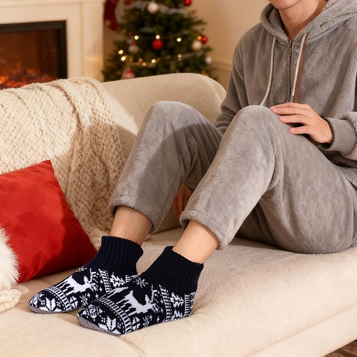 Ultrafun Fuzzy Slipper Socks for Men, Non Slip Warm Plushed Lined Indoor House Socks with Grips Christmas Gifts
