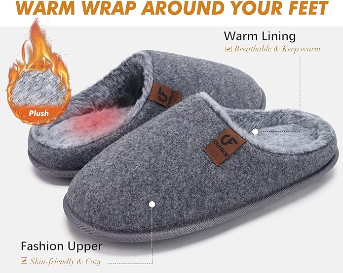 COFACE Mens Cozy Memory Foam Scuff Slippers Casual Slip On Warm House Shoes Indoor/Outdoor Sandal Slippers With Arch Support Rubber Sole Size 7-15