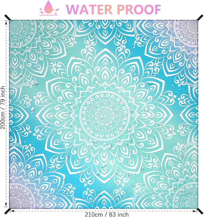 Beach Blanket Waterproof Sandproof Beach Mat for 1-8 Adults Quick Drying Durable Outdoor Picnic Mat for Beach Festival Travel Camping Hiking (Gradiant BL-Mandarin, 79"×83"(4 Person))