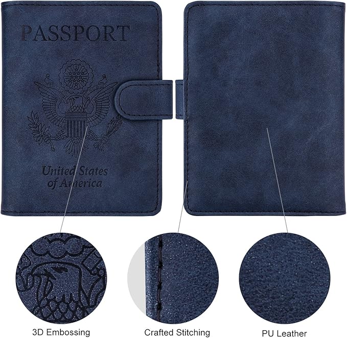 WALNEW Passport Holder Cover Case RFID Passport Travel Wallet, Navy Blue