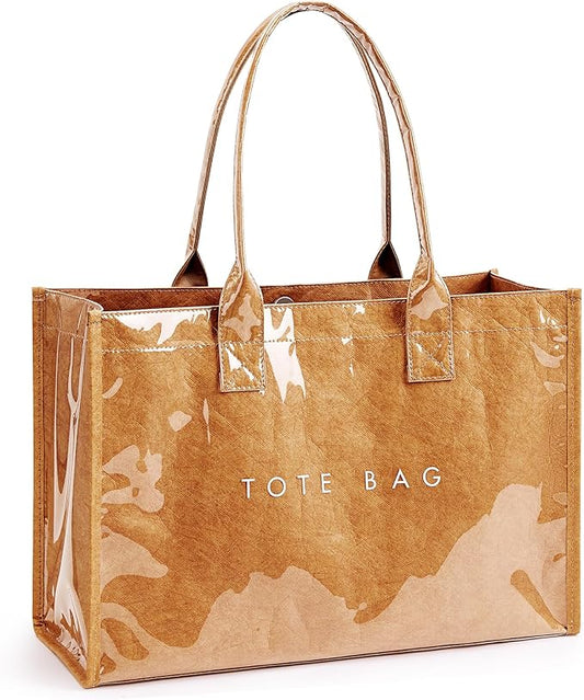 KALIDI PVC Tote Bag Women’s Kraft Paper Work Handbags Purses with Top Handle