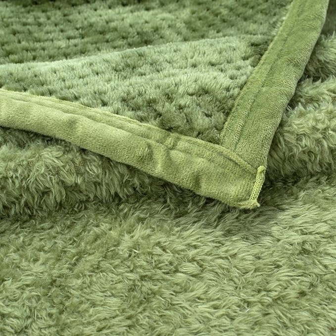 Fuzzy Blanket or Fluffy Blanket for Baby, Soft Warm Cozy Coral Fleece Toddler, Infant or Newborn Receiving Blanket for Crib, Stroller, Travel, Decorative, 30”×40”, Olive Green+Black Green