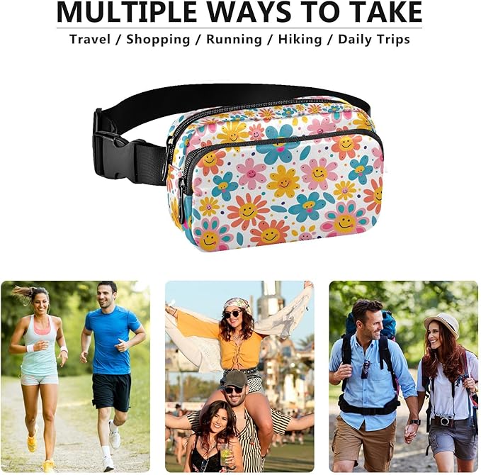 Cute Flowers Smiling Faces Fanny Pack for Women Men Water Resistant Fashion Waist Packs with Adjustable Strap Belt Bag for Travel Workout Jogging Hiking 21220448