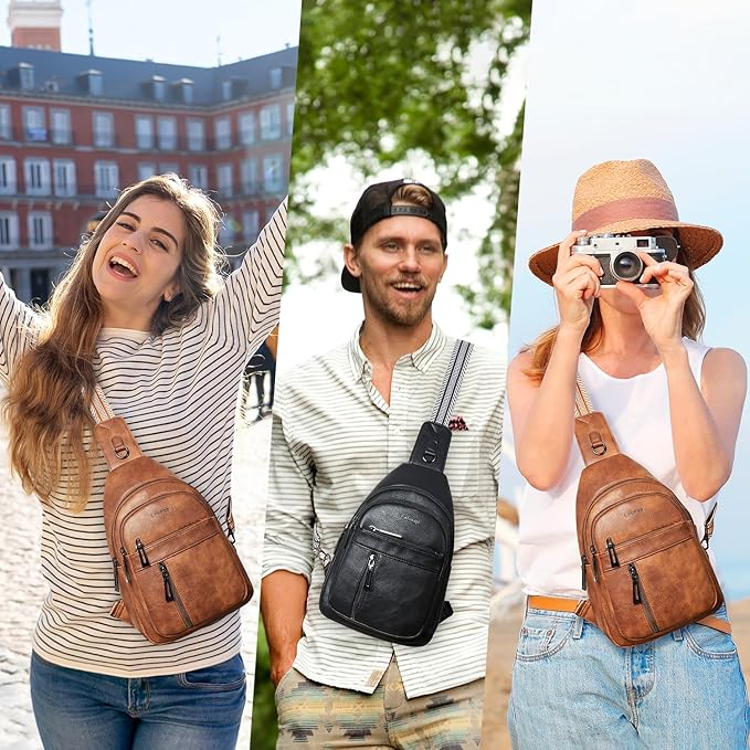 7L Sling Bag For Women Men Backpack Fanny Pack Crossbody Chest Travel Shoulder Belt Bags Purse Handbag PU Leather