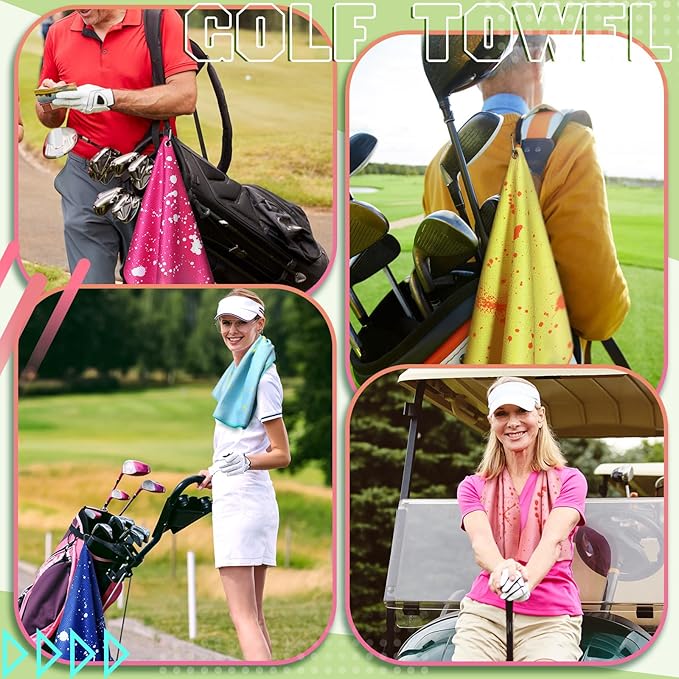 Peryiter 4 Pcs Golf Towels (16" x 24") with Clip Drip Lime Microfiber Fabric Waffle Pattern Towels for Golf Bags Absorbent Club Ball Cleaner Accessories and Gifts for Men Women(Fresh Colors)