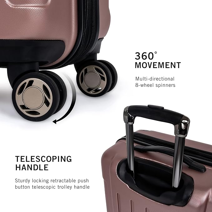 Kenneth Cole REACTION Renegade Luggage Expandable 8-Wheel Spinner Lightweight Hardside Suitcase, Rose Gold, 20-Inch Carry On