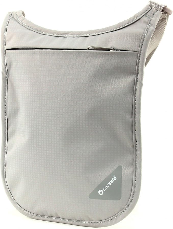 Pacsafe Coversafe V75 Anti-Theft RFID Blocking Passport Holder & Neck Pouch/Wallet - Fits up to Four Passports (or iPhone X) plus Credit Cards, for Women & Men (Neutral Grey)