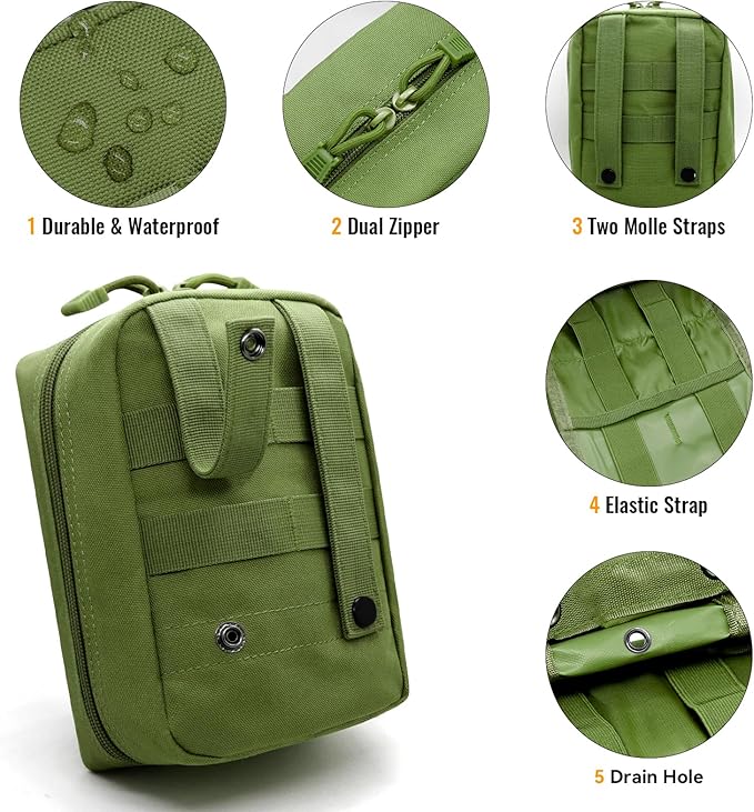 Qavctw Tactical Pouch Utility Organizer Molle Pouches EMT Ifak Medical First Aid Kit Utility Pouch with Two Zippers for Outdoor Tactical Survival Bag